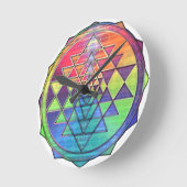 Rainbow Sri Yantra für Liebe & Wohlstand Runde Wanduhr (Winkel)