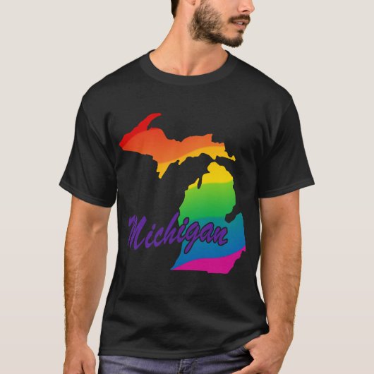 Rainbow Staat Kontur Michigan T-Shirt (Vorderseite)