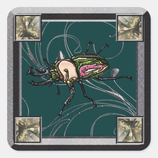 Rainbow Stag Beetle Quadratischer Aufkleber (Vorderseite)