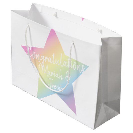 Rainbow Star Baby Dusche Große Geschenktüte (Rückseite Schrägansicht)