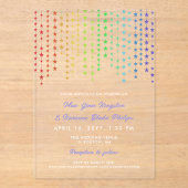 Rainbow Star Garlands Informal LGBTQ Hochzeit Acryleinladungen (Vorderseite)