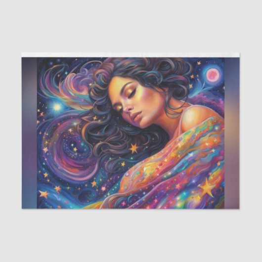 Rainbow Starry Night Sky Kosmic Goddess Decoupage Seidenpapier (Vorderseite)