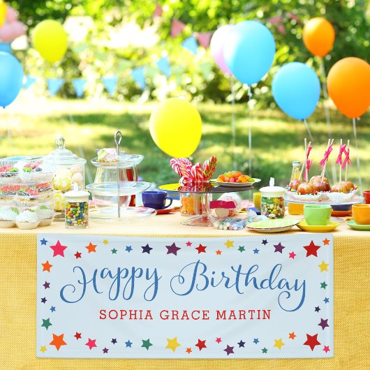 Rainbow Stars auf Sky Blue Happy Birthday Kids Banner