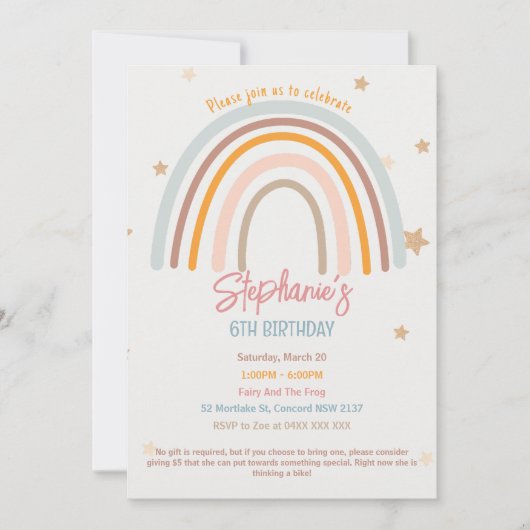 Rainbow Stars Fiver Party Einladung zum Geburtstag (Vorderseite)