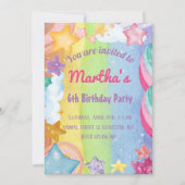 Rainbow stars funkelnder niedliche Geburtstag Einl Einladung (Vorderseite)