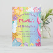 Rainbow stars funkelnder niedliche Geburtstag Einl Einladung (Stehend Vorderseite)