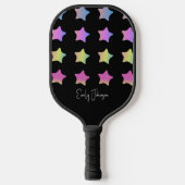 Rainbow Stars Gradient Black Script Name Pickleball Schläger (Vorderseite)