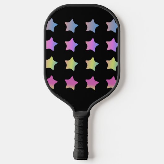 Rainbow Stars Gradient Black Script Name Pickleball Schläger (Rückseite)