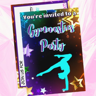 Rainbow Stars Gymnastik Geburtstagsparty Einladung