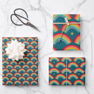 Rainbow Stars HandGezeichnet Weihnachtsfeiertage S Geschenkpapier Set
