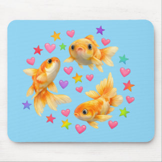 rainbow stars kawaii cute goldfish pet mousepad