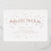 Rainbow Stars Moderne Babydusche White Rose Gold Folieneinladung (Vorderseite)