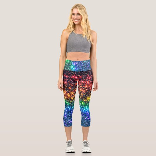 Rainbow Stars Night Sky Capri Leggings (Vorderseite)