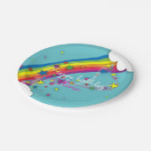 Rainbow Stars Sky Clouds & Name Happy Birthday Pappteller (Schrägansicht)