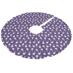 Rainbow Stars Tree Skirt Leinenimitat Weihnachtsbaumdecke