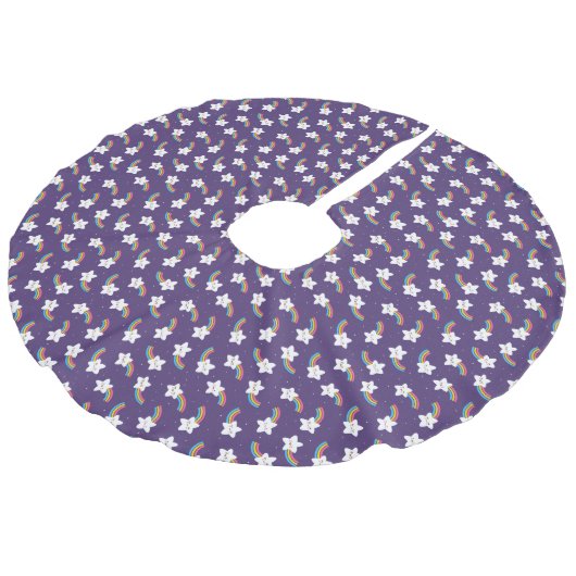 Rainbow Stars Tree Skirt Leinenimitat Weihnachtsbaumdecke (Schrägansicht)