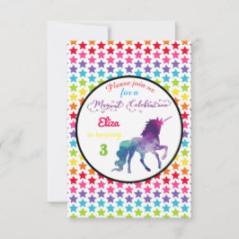 Rainbow Stars Unicorn - 3x5 Einladung zum Geburtst