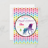 Rainbow Stars Unicorn - 3x5 Einladung zum Geburtst (Vorne/Hinten)