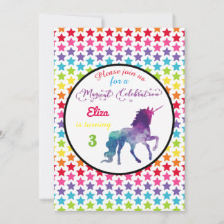 Rainbow Stars Unicorn - Einladung zum Geburtstag