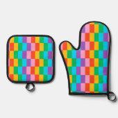 Rainbow Steps Blocks Muster Ofenhandschuh & Topflappen-Set (Vorderseite)