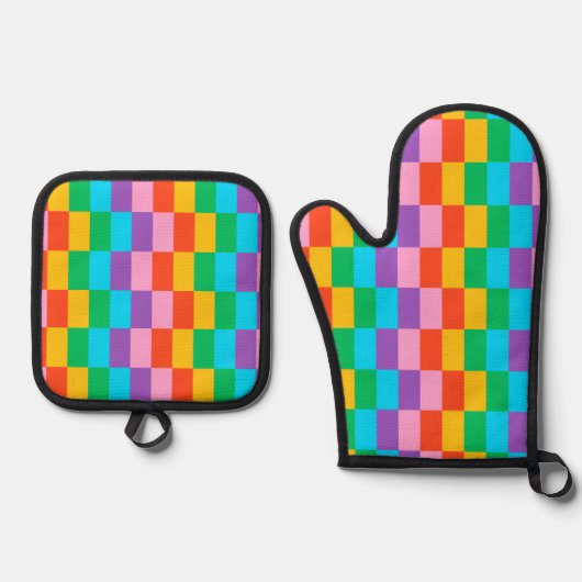 Rainbow Steps Blocks Muster Ofenhandschuh & Topflappen-Set (Vorderseite)