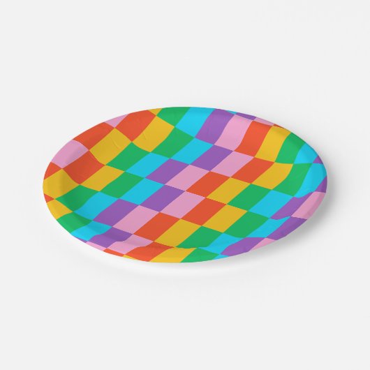 Rainbow Steps Blocks Paper Plate - Fett farbig Pappteller (Schrägansicht)