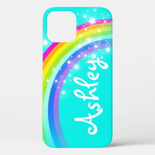 Rainbow-Sterne Aqua-Sky-individuelle Name Case-Mate iPhone Hülle (Rückseite)