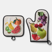 Rainbow Stickerbomb Crochet Fruit Collage Ofenhandschuh & Topflappen-Set (Vorderseite)