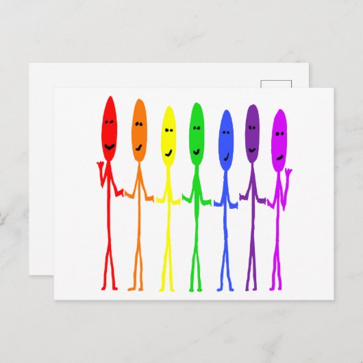 Rainbow Stickmen Postkarte (Vorne/Hinten)