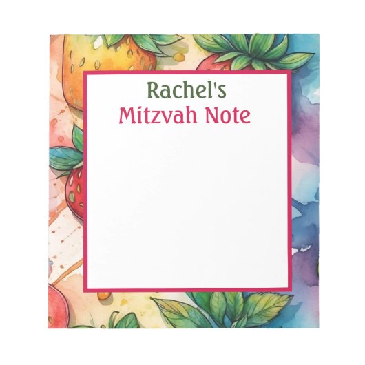 Rainbow Strawberries Mitzvah Note Girls Notepad Notizblock (Vorderseite)