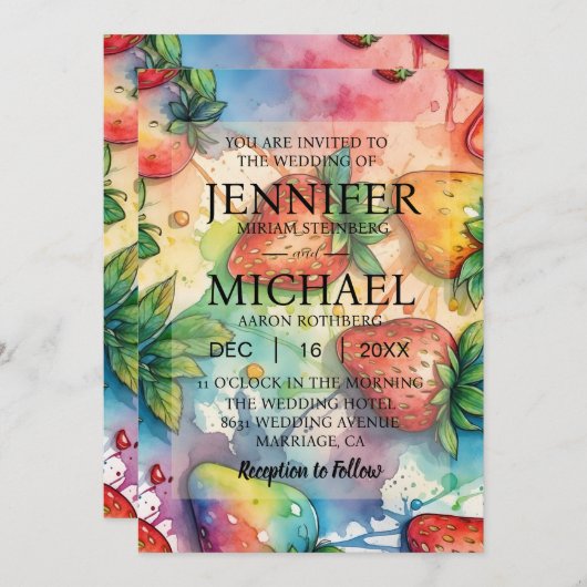 Rainbow Strawberries Wedding Einladungen (Vorne/Hinten)