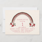 Rainbow Strawberry Berry Gingham First Birthday Einladung (Vorderseite)
