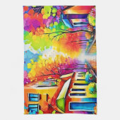 Rainbow Street: Lebendige Stadt Geschirrtuch (Vertikal)