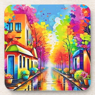 Rainbow Street: Lebendige Stadt Getränkeuntersetzer