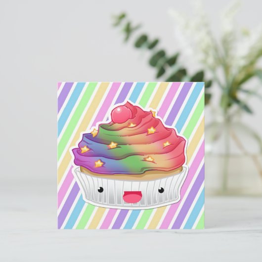 Rainbow-Strickkuchen Einladung (Stehend Vorderseite)