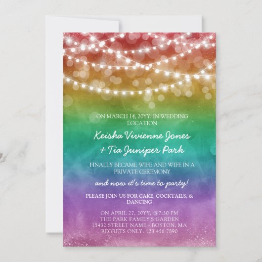 Rainbow & String Lights Post Elopement Celebration Ankündigung (Vorderseite)