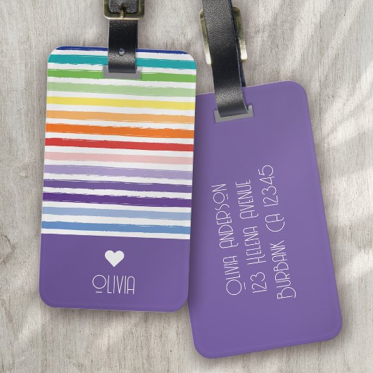 Rainbow Strip Monogram Heart Gepäckanhänger