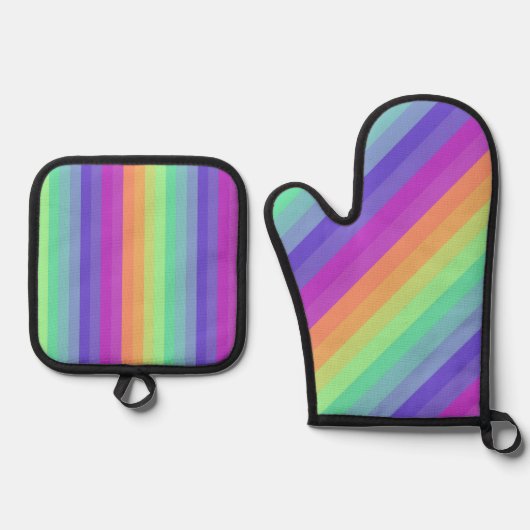 Rainbow Strip Ofenhandschuh & Topflappen-Set (Vorderseite)