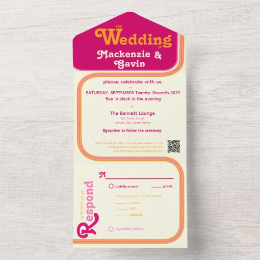 Rainbow Stripe Kurve Grenze - Rosa Orange All In One Einladung (Innen Boden)