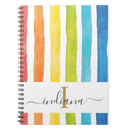 Rainbow Stripe Monogram Cursive Script Notizblock (Vorderseite)