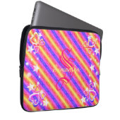 Rainbow Stripe Monogram Name Sparkle Hearts Girly Laptopschutzhülle (Vorne Rechts)