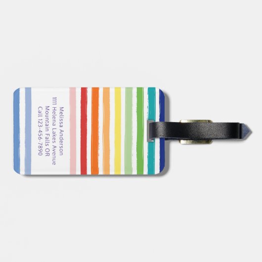 Rainbow Stripe Monogramm Gepäckanhänger (Rückseite horizontal)
