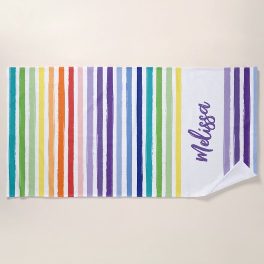 Rainbow Stripe Monogramm Strandtuch (Vorderseite)