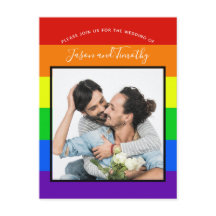 Rainbow Striped Couple Foto Einladung Hochzeit