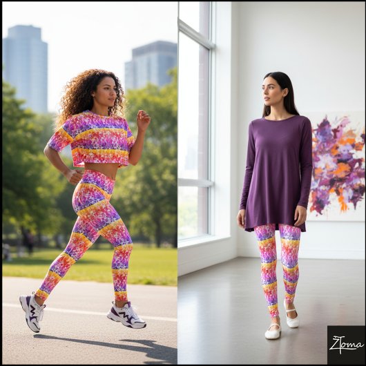 Rainbow Striped Crowded Dog Face Repeat Pattern Leggings