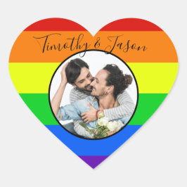 Rainbow Striped Custom Heart Foto LGBTQ Hochzeit Herz-Aufkleber