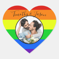 Rainbow Striped Custom Heart Foto LGBTQ Hochzeit