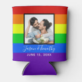 Rainbow Striped Foto Gay Pride LGBTQ Hochzeit Dosenkühler (Vorderseite)