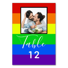 Rainbow Striped Gay Pride Couple Wedding Foto Tischnummer