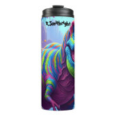 Rainbow Striped T-Rex Roaring Jungle Thermosbecher (Vorderseite)